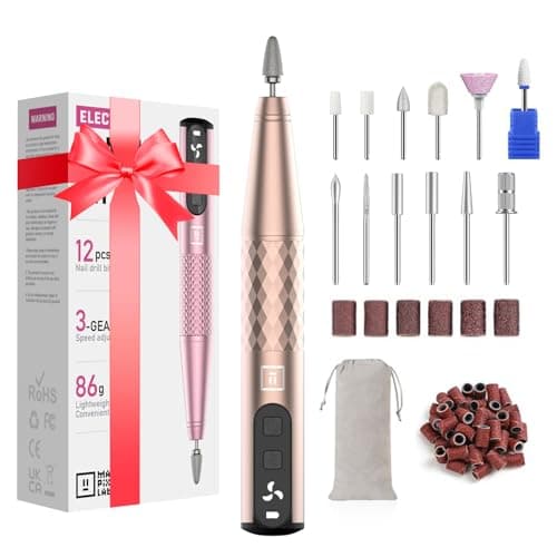 Mfish Professional Nail Drill Kit, Electric Nail File for Acrylic/Gel Nails,12 Bits, Adjustable Speeds, Portable Cordless Electric Nail Tools for Home & Salon Use - Image 1