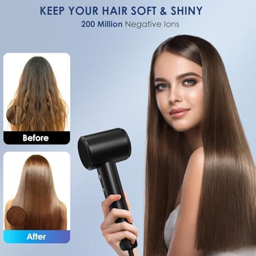 Hair Dryer - 150000 RPM High-Speed Blow Dryer with Negative Ionic Care for Fast Drying. Lightweight, Low Noise Design with 4 Temps/2 Speeds and Magnetic Nozzle (Black) - Thumbnail 3