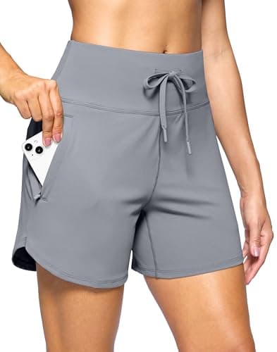 G Gradual Women's Athletic Shorts 5" Running Shorts for Women with 2 Zipper Pockets High Waisted Quick Dry Hiking Shorts Lightweight(Light Grey,L) - Image 1