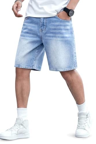 Heyfanee Mens Baggy Jean Shorts, Jorts Men Casual Denim Shorts for Men Relaxed Fit Washed Blue 32 - Image 1