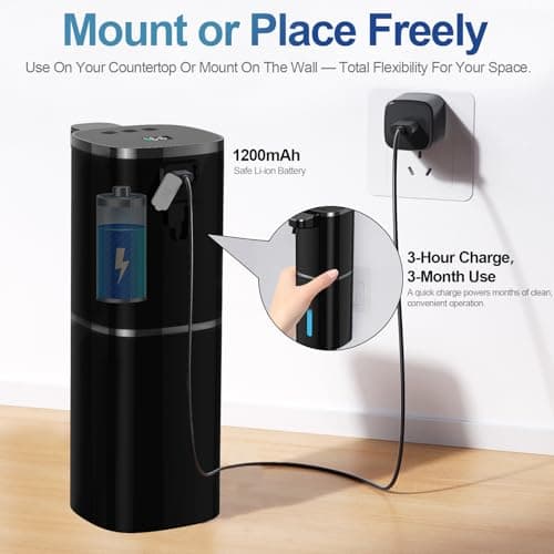 Automatic Liquid Soap Dispenser for Hand Soap & Dish Soap, 9-Level Adjustable Touchless Dispenser with LCD Display, Rechargeable 380mL, Wall Mount or Countertop Use for Kitchen Bathroom - Thumbnail 5