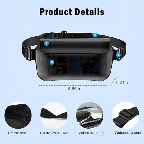 UOEPOWA Waterproof Waist Bag, Passport Wallet Tote, IPX8 Waterproof Rating, Underwater-Use Phone Pouch, TUP Dry Bag, Ideal for Diving, Swimming, Kayaking (2-Pack Set in Black) - Thumbnail 6