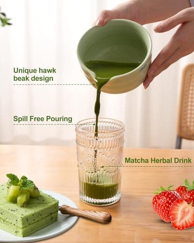 Matcha Whisk Set, Ceramic Matcha Set Includes Matcha Bowl, Matcha Whisk and Holder, Bamboo Scoop, Scoop Rest, Sifter and Tea Towel - 7 Pcs Matcha Kit(Green) - Thumbnail 5