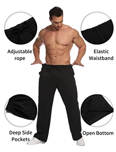 Deyeek Men's Loose Fit Sweatpants Open Bottom Mens Sweat Pants Wide Leg Joggers Sweatpants with Pockets Black Sweatpants Men - Thumbnail 4