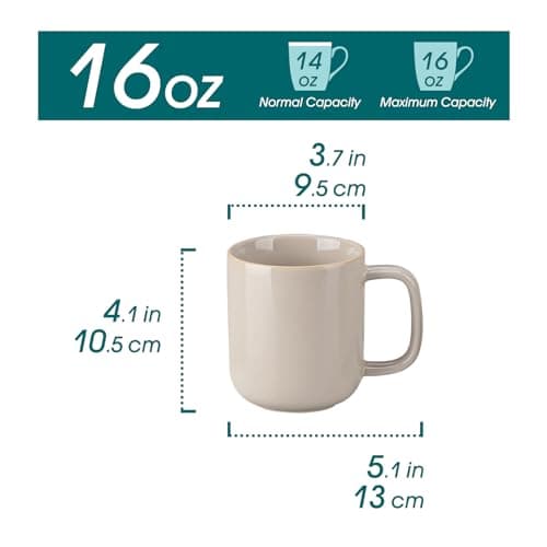 vancasso 16 oz Coffee Mugs Set of 6, Large Ceramic Mug with Handle, Unique Glaze Coffee Cups for Latte, Cappuccino & Hot Cocoa, Dishwasher & Microwave Safe, Gray, Series PLAYA - Thumbnail 2