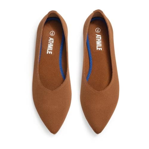 ATHMILE Pointed Toe Flats for Women Dressy Beige Work Shoes Business Casul Knit Ballet Flats Slip on Office Ladies Comforttable Dress - Image 1