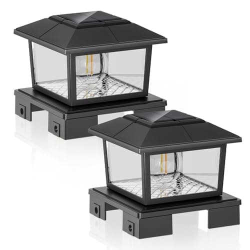 VOLISUN Solar Post Cap Lights Metal - Black Solar Fence - Post Lamps, Adjustable Base (3.5x3.5 to 6x6 Vinyl Posts),Edison Buld, Warm/Cool Light for Yard Fence Deck(2Pack) - Image 1