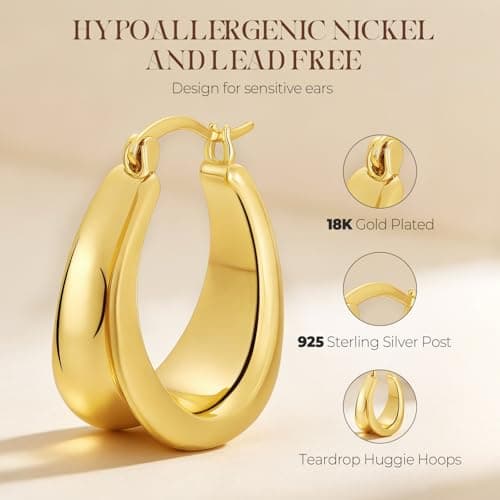 Eyeshock Small Chunky Hoops 18K Gold Plated Huggie Earrings for Women Sterling Silver Hypoallergenic Trendy Earrings - Thumbnail 3