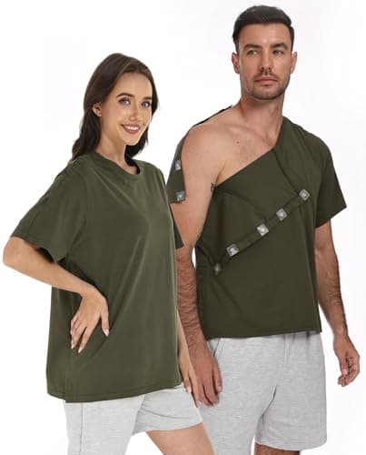 Recorah Post Surgery Shirt for Men Women - Adaptive Tear Away Clothing with Magnetic Closures for Easy One-Handed Dressing - Shoulder, Mastectomy & Dialysis Recovery Wear - Image 1