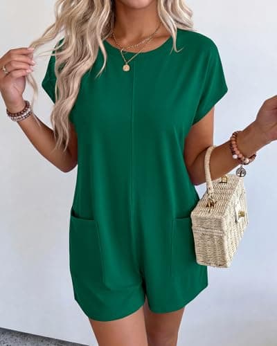 BTFBM Rompers for Women Summer 2026 Casual Dressy One Piece Shorts Tshirt Pants Jumpsuit Beach Vacation Clothes Outfit(Green, XX-Large) - Thumbnail 5