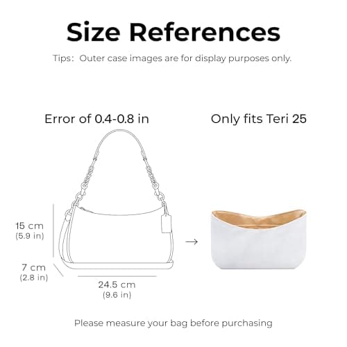 FANJI Project Purse Organizer Insert for COACH Teri 25 Handbag,Custom Fit Inside Premium Vanile Lightweight WaterResistant Purse Insert Accessories - Thumbnail 2