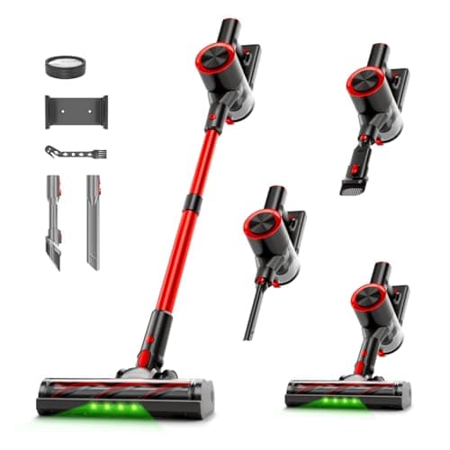 Clinkal Cordless Stick Vacuum Cleaner, 40Kpa Powerful Suction Vacuum Cleaner with LED Headlight, Detachable Battery, 8-in-1 Lightweight Handheld Vacuums for Pet Hair Carpet and Hardwood Floor, Red - Image 1