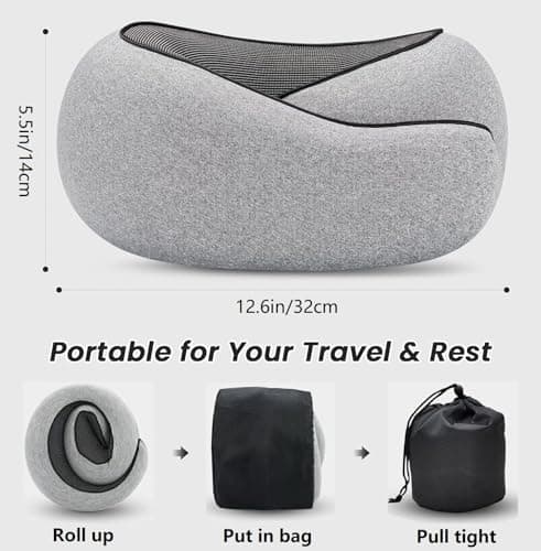 Gourstar Travel Pillow, Travel Pillows for Airplanes, 100% Pure Memory Foam Travel Neck Pillow with Eye Mask & Ear Plugs, Comfort and Ergonomic Design, Ideal for Airplanes, Cars and Offices - Thumbnail 5