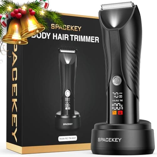 Spacekey Electric Body Hair Trimmer - IPX7 Waterproof Ball Trimmer for Men with LED Light, Wet/Dry Groomer, USB-C Rechargeable, Travel Bag Included - Men's Pubic, Groin and Body Shave - Image 1