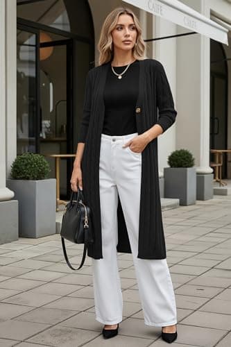 Cakulo Womens Long Cardigans Cable Knit Chunky Cardigan Sweaters Open Front Fall Winter Fashion Outfits Coats 2025 Black L - Thumbnail 2