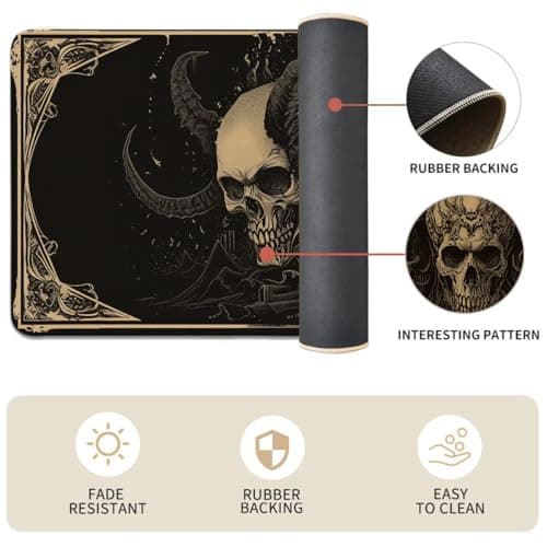 YWZDS Gothic Skull Kitchen Rugs Set of 2 - Washable Non-Slip Faux Linen Floor Mats(17.7''x29.5''+17.7''x47'') - Kitchen Mats for Home Office Bedroom Bathroom Laundry (Black) - Thumbnail 5