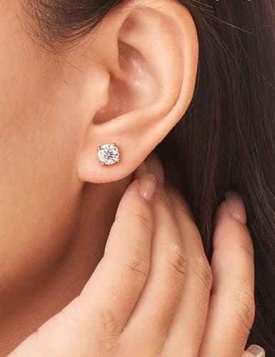 IMOLOVE Moissanite Stud Earrings with 0.6ct-3ct D Color Round Cut Lab Created Diamond Earrings in Sterling Silver with 18K Yellow Gold Plated for Women Men-2 - Thumbnail 6