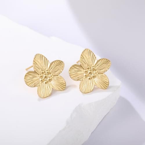 EINNULEIN 18K Gold Plated Gold Flower Earrings For Women Trendy Dainty Small Flower Statement Earrings Hypoallergenic Floral Stud Earring Jewelry Gifts for Her - Thumbnail 4