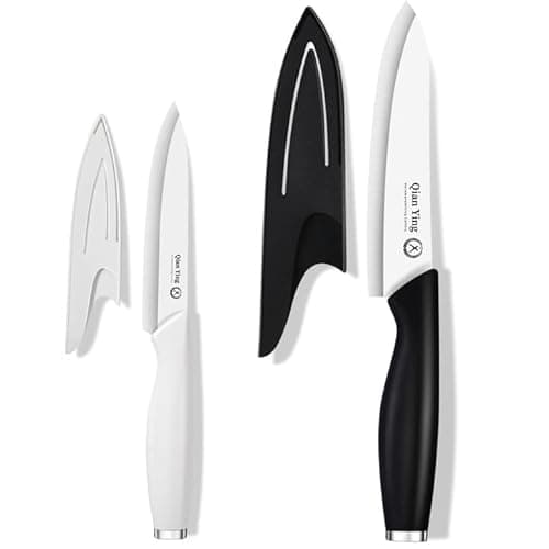 Ceramic Knife Set for Kitchen with Sheath: 100% Zirconia Pure Ceramic Sharp Blade Fruit Cutting Knives 9Pcs with Cover Rustproof Clean Cut Edge Black Handle, Black and White - Image 1