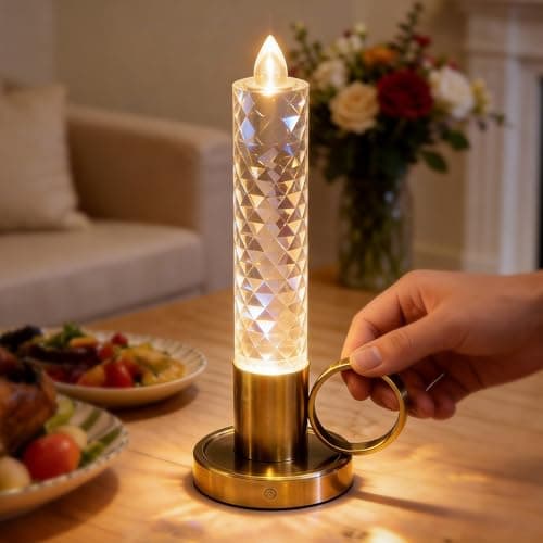 JandCase Flameless Candles, Rechargeable Taper Candles Battery Operated, LED Acrylic Crystal Pillar Candles, 0.4W Dimmable Small Cordless Table Lamp for Valentines Wedding Centerpiece Decorations - Image 1
