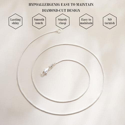 Goldegg Silver Necklace for Women, 925 Sterling Silver 1mm Box Chain for Women Silver Chain Jewelry Gifts(24 Inches) - Thumbnail 5