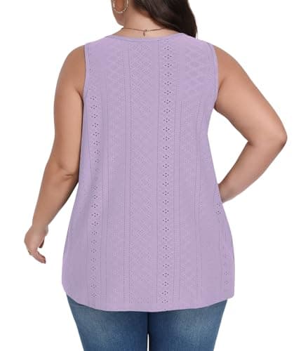 Lastshe Womens Plus Size Casual Sleeveless Tops Dressy Plus Size Loose Fit Blouses Tunic, Light Purple, 2X - Thumbnail 2