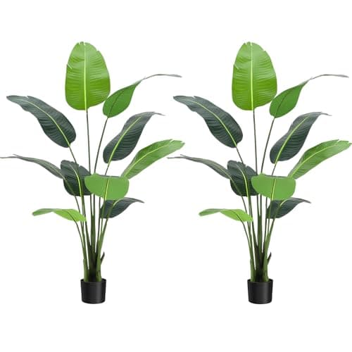 Plastic Artificial Bird of Paradise Plant 5 ft (60 in) Fake Palm Tree for Indoor Outdoor Modern Decor Faux Plants for Home Office Perfect Housewarming Gift with 10 Trunks Faux Leaves 2 Pack - Image 1
