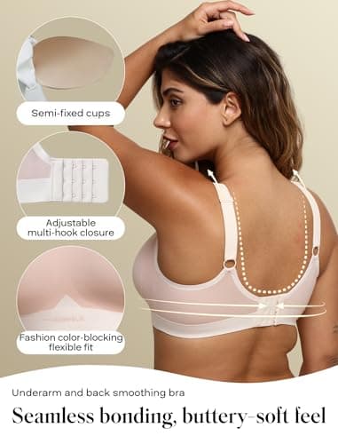 COMFELIE Seamless Wireless Bra for Women Large Busty No Underwire Bralette, Soft Lift Underarm and Back-Smoothing with Semi-Fixed Pads - Thumbnail 3