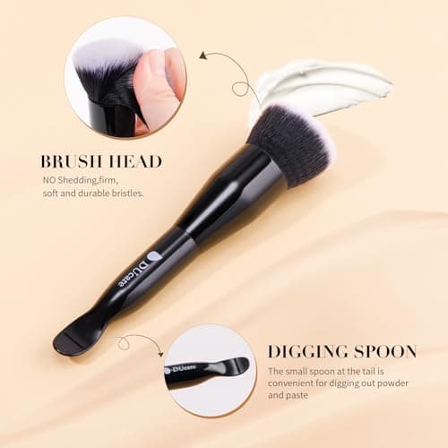DUcare Foundation Brushes Flat Top Self Tanner Brush Dual-Ended Kabuki Brush with Spoon Handle for Liquid, Cream and Powder Face Makeup With Handle - Thumbnail 3