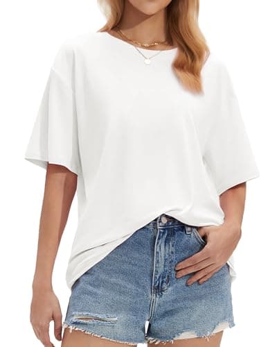 Stelle White T Shirts Women Oversized Crew Neck Short Sleeve Summer Tops Basic Tee Shirt Loose Fit Non See Through X-Large - Image 1