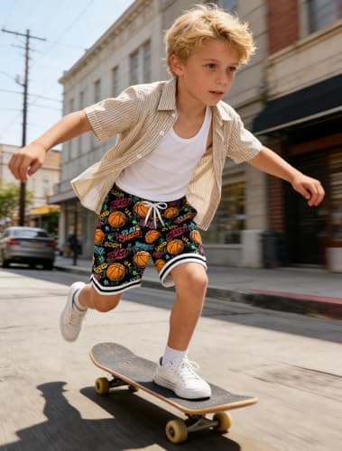 Cozople Khaki Shirts for Boys Button Up Shirt Casual Short Sleeve Funny Stripe Blouse Tops for Vacation Beach Party 7-8 Years - Thumbnail 6