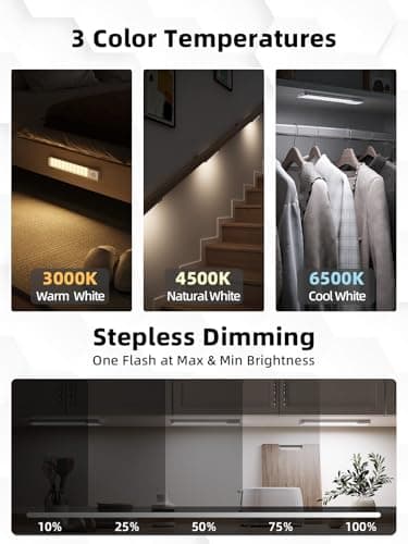 EZVALO 6 Pack LED Under Cabinet Lights Wireless with Charging Station, 8 inch Motion Sensor Light Indoor, 1100mAh Rechargeable, 3 Color Temperatures, Dimmable Closet Lights for Pantry, Hallway, Stair - Thumbnail 4
