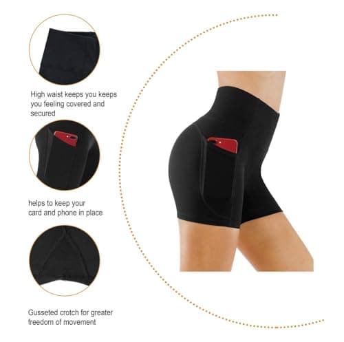 THE GYM PEOPLE High Waist Yoga Shorts for Women Tummy Control Fitness Athletic Workout Running Shorts with Deep Pockets (X-Large, Black) - Thumbnail 6