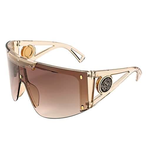 FEISEDY Sunglasses for Women, One Piece Oversized Sunglasses for Men and Women, Wrap Shield Sunglasses for Cycling, Driving, Vacation (B4027, Champagne Frame & Gradual Tea Lens) - Image 1
