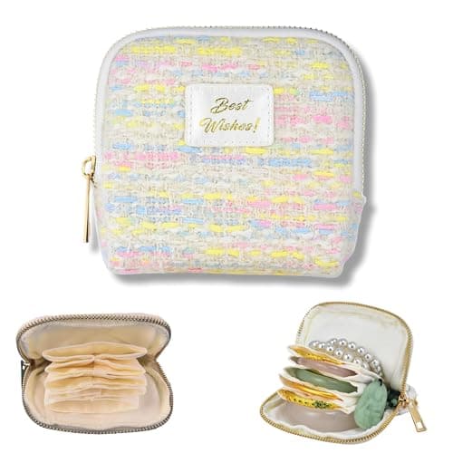 Small Travel Jewelry Case, Soft Tweed Organizer Pouch for Bangle, Bracelets, large Earrings, Beaded necklace, Anti-Scratch & Portable Jewelry Bag Holder for Travel & Everyday Use (Cotton Candy) - Image 1