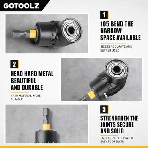 14PC Impact Socket Adapter Set, 1/4" 3/8" 1/2" Square Drive Converter, Quick Release Magnetic Drill Bit Extension Rod, 360° Swivel Universal Joint & 105° Right Angle Drill Attachment - Thumbnail 6