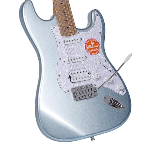 Bullstar Solid Body Electric Guitar Beginner Kit -39in Metal Electric Beginner Guitar Kits for Adults with Guitar Picks, Strap, Strings, Amp, Case, Metallic Finish, Guitarra Electrica(Blue)