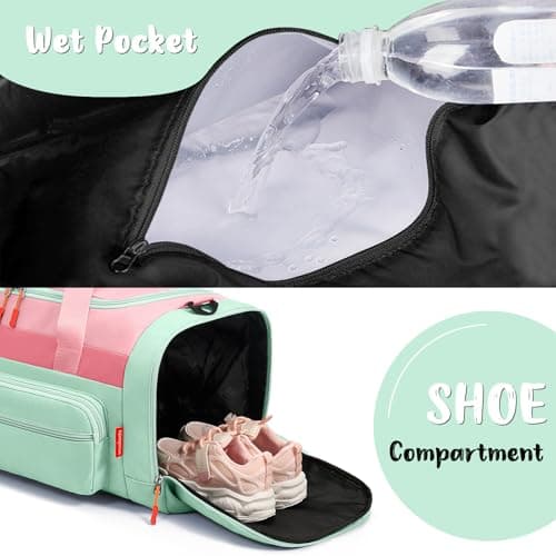 WOOMADA Kids Travel Bag with Shoe & Wet Pockets, Carry On Duffle Bag for Overnight Trips, Sports, School(pink) - Thumbnail 3