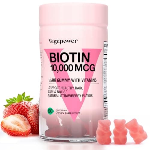 VEGEPOWER Biotin Gummies for Hair Growth 10000mcg - Vegan Biotin Vitamins Supports Healthy Hair, Skin and Nails, Hair Vitamin Gummy for Women & Men - Non-GMO, Chewable Supplement - Image 1