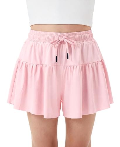 Stelle Girls Athletic Shorts Flowy 2 in 1 Butterfly Short Running Soccer Tennis Sports Shorts with Pocket,Pink,12-13 Years - Image 1