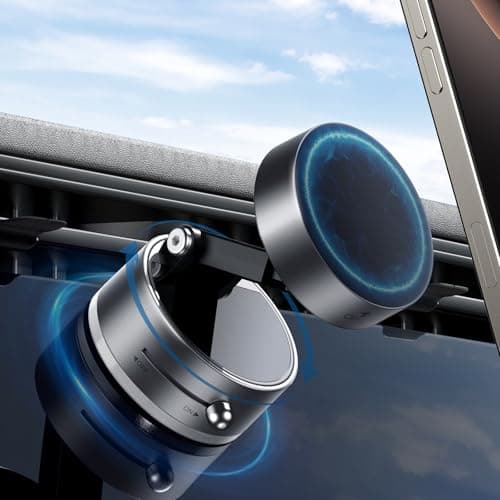 OOCC Vacuum Magnetic Phone Holders for Your Car, 360°Rotating Adjustable Magsafe Car Phone Mount, Foldable Magnetic Car Phone Holder for All Smartphones & All Car Models, Silver Grey - Image 1