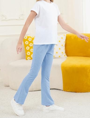 Felpur Girls Flare Leggings Kids High Waist Bell Bottom Pants Casual Leggings for Teen Girls Black/Pink/Blue 10-11Year - Thumbnail 2
