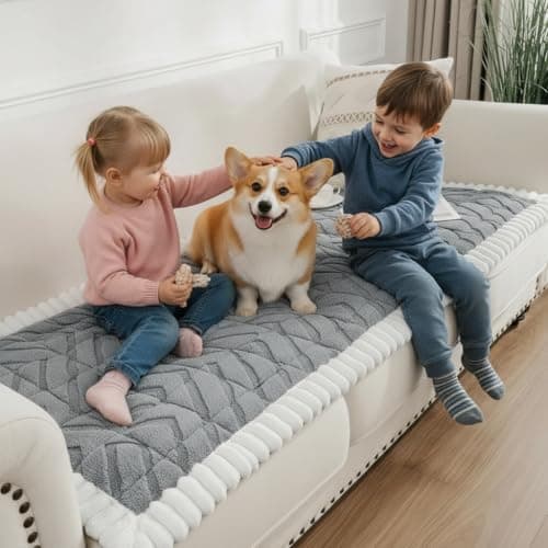 SHACOS 29.5"x84.6" Large Sofa Couch Cover for Dogs Non Slip Washable, Soft Fuzzy Pet Couch Covers for 3 Seats Sofa, Pet-Friendly Couch Protector Cushion Cover Sofa Pad, Gray - Thumbnail 2