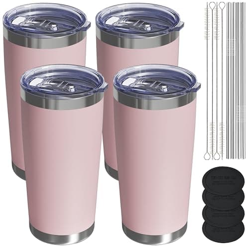 UIRZOTN Travel Coffee Tumbler 20oz, 4 Pack Leakproof Travel Coffee Mug with Lid and Straw, Stainless Steel Double Wall Vacuum Insulated Tumbler for Hot/Iced Drinks (Textured Matte, Soft Pink) - Image 1