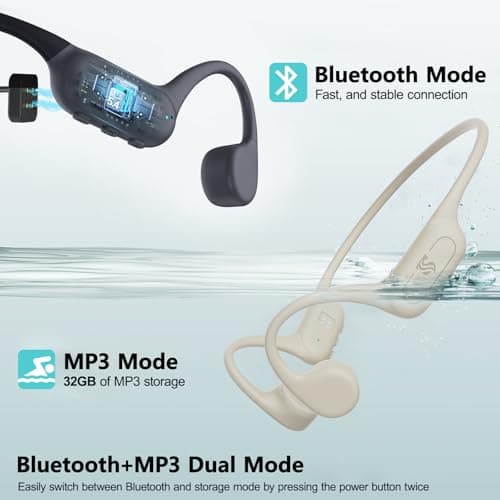 Roujune Bone Conduction Headphones IPX8 Waterproof Swimming Headphones Open Ear Headphones with MP3 Mode 32GB Memory 8H Playtime Bluetooth 5.4 Ear Buds Secure Fit for Running and Fitness (Apricot) - Thumbnail 5