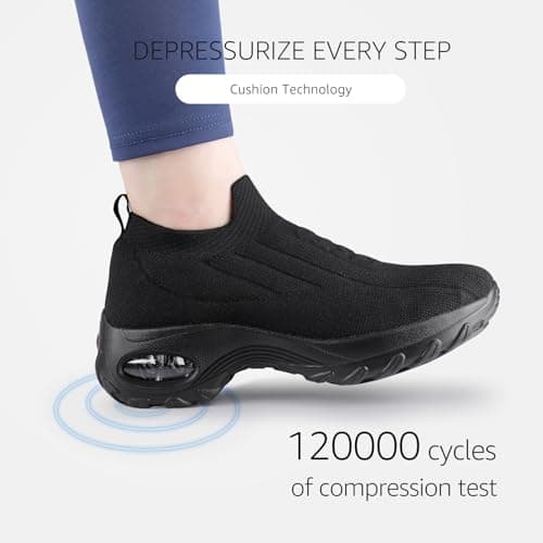 STQ Womens Slip on Walking Shoes Breathable Non Slip Work Shoes Comfortable Orthopedic Sneakers with Arch Support Pure Black 7.5 - Thumbnail 5