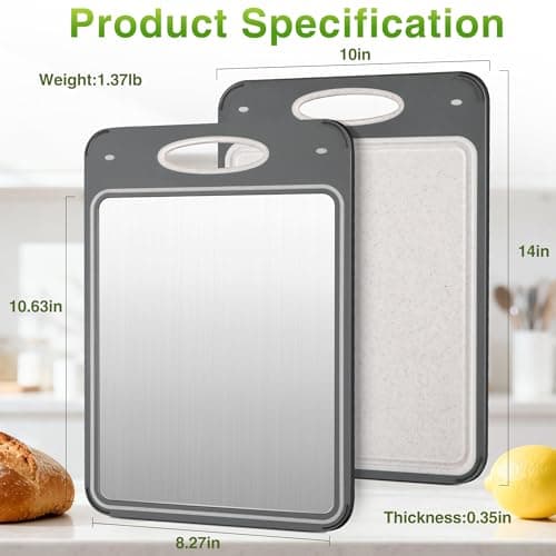 Titanium Cutting Boards for Kitchen - Katuchef Non Toxic Double Sided Metal for Meat/Fish & Wheat Straw PP for Fruits/Vegetables, Dishwasher Safe, Hygienic, Pure Titanium Easy Clean Chopping Board - Thumbnail 4
