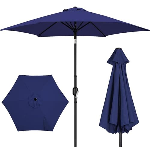 Yaheetech Patio Umbrella, 9FT Outdoor Table Market Umbrella with Push Button Tilt and Crank, Yard Sun Shade with Sturdy Ribs for Garden, Deck, Backyard, Pool, Terrace, Navy Blue - Image 1