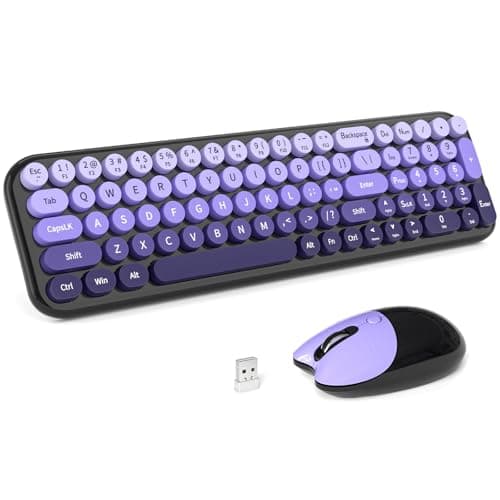 Dilter Wireless Keyboard and Mouse Combo, Portable Retro Keyboard with Compact Size, 2 in 1 USB Connected Mouse for Windows 7/8/10, Laptop, Desktop, PC, Computer (Black Purple) - Image 1