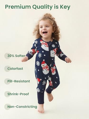 Infant Boys Girls Outfit Clothes Set Newborn Baby Romper Bamboo Long Sleeve Zipper Bodysuit Jumpsuit (Christmas Snowman, 1-3M) - Thumbnail 5